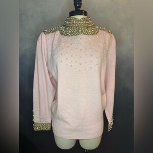 Vintage Ivana Pink Embellished Lambswool and Angora Rabbit Hair Sweater –Size M